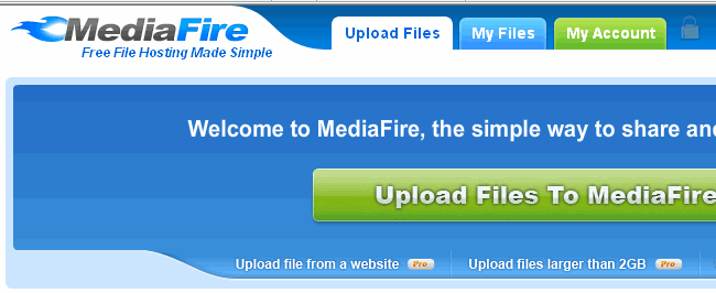 หน้าเว็บไซต์ของ mediafire